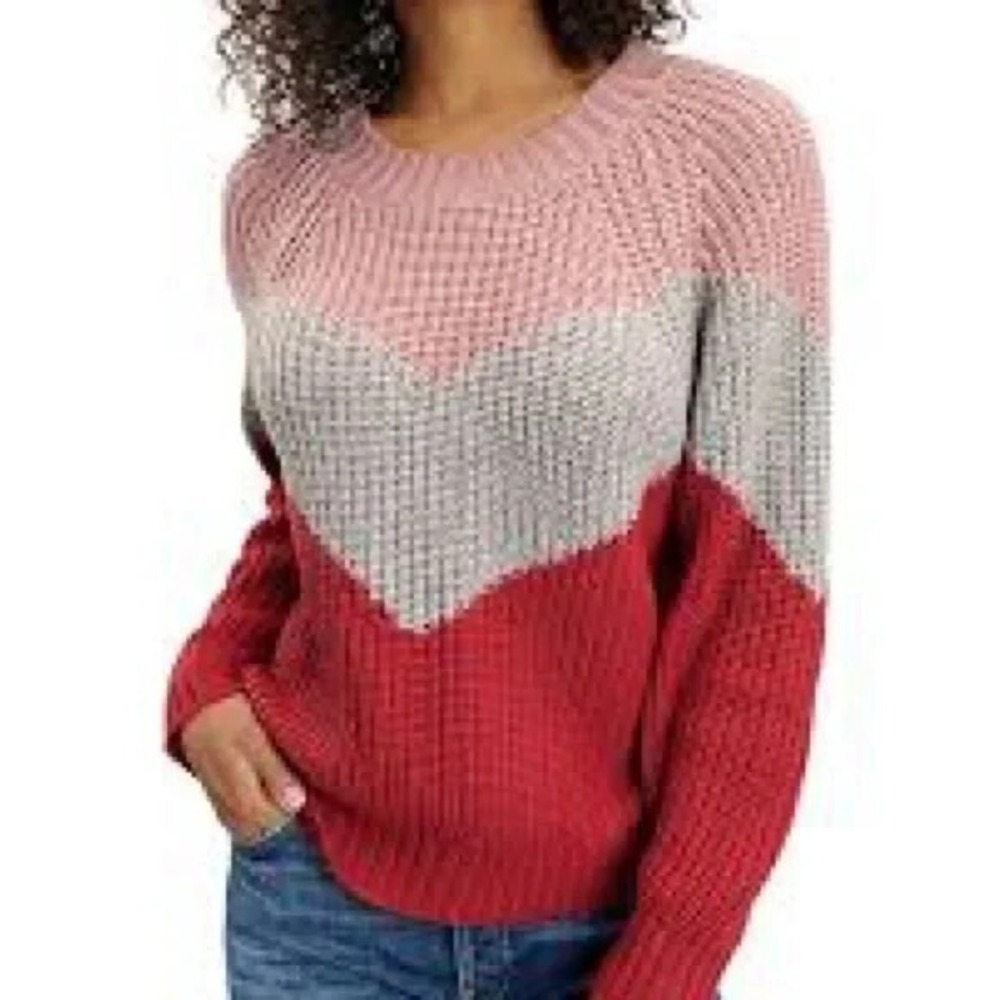 Splendid Loveland Colorblock Chevron Wool Blend Sweater in Cardina XL‎ Soft Girl
